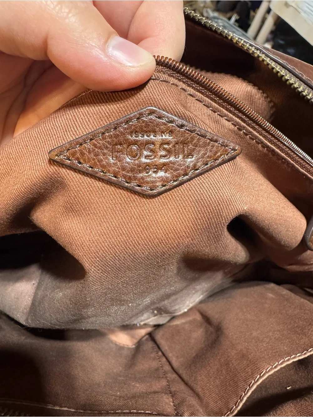 Fossil Brown Croc-Embossed Leather Satchel
